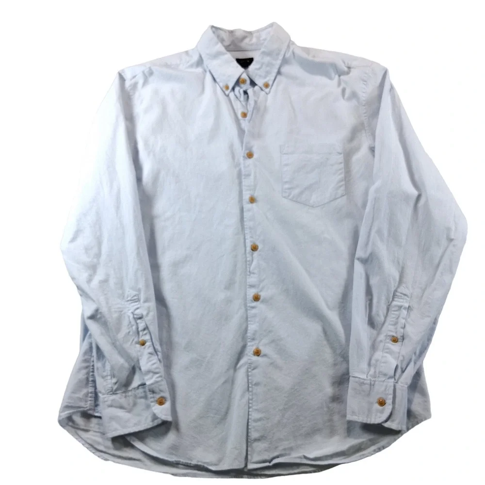 J.Crew Button Down Shirt Men L Light Blue Brown Button Old Money Long Sleeve